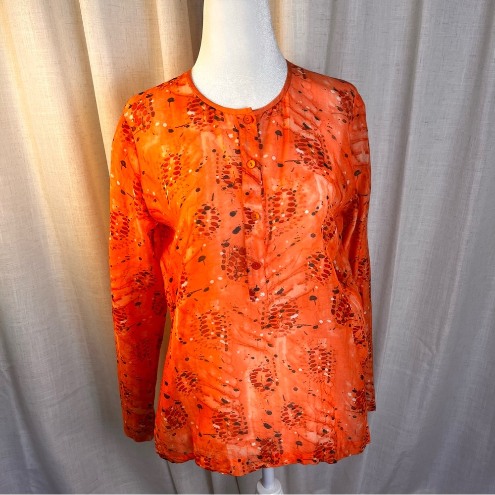 Theory Women's Orange Silk Blend Long Sleeve Top- EUC, Small